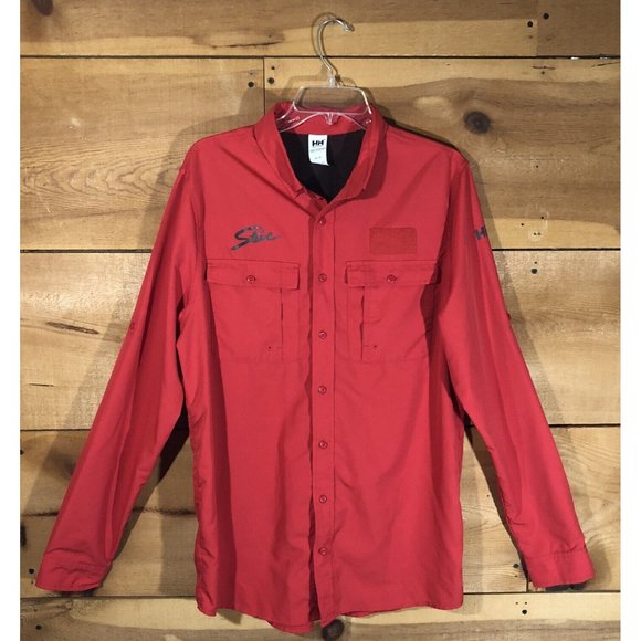 Helly Hansen STOWE Vented Button Up Shirt Mens Size Medium Performance Red - Picture 1 of 12